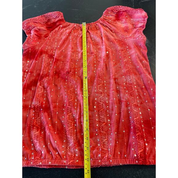 Dress Barn ladies blouse Lg, coral colored with sequin detail - Picture 9 of 10